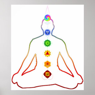 Póster Yoga Asana Siddhasana Pose con 7 Chakras