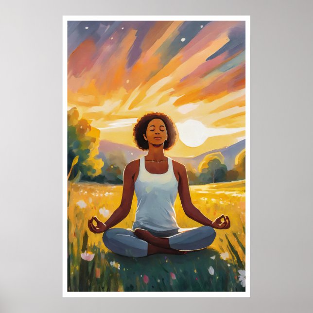 Póster Yoga de campo africano al atardecer (Frente)