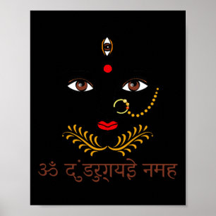 Póster Yoga de la diosa hindú Durga con mantra sánscrito