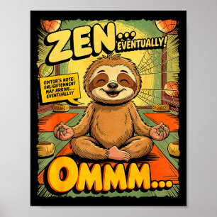 Póster Yoga de perezoso vintage divertido cómic retro med