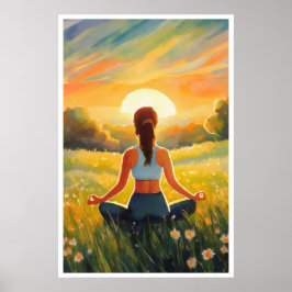 Póster Yoga en el campo al atardecer