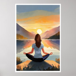 Póster Yoga en el lago al atardecer