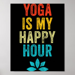 Póster Yoga Es Mi Hora Feliz Meme Vintage Divertido Yoga