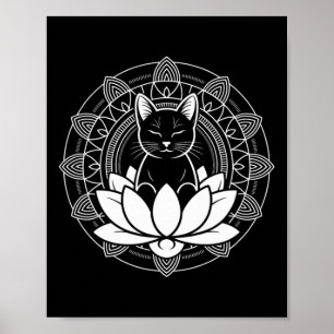 Póster Yoga Gato Flor de Loto Mindfulness Meditación Tee