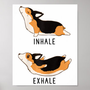 Póster Yoga Inhalar Exhalar Corgi Tri Color