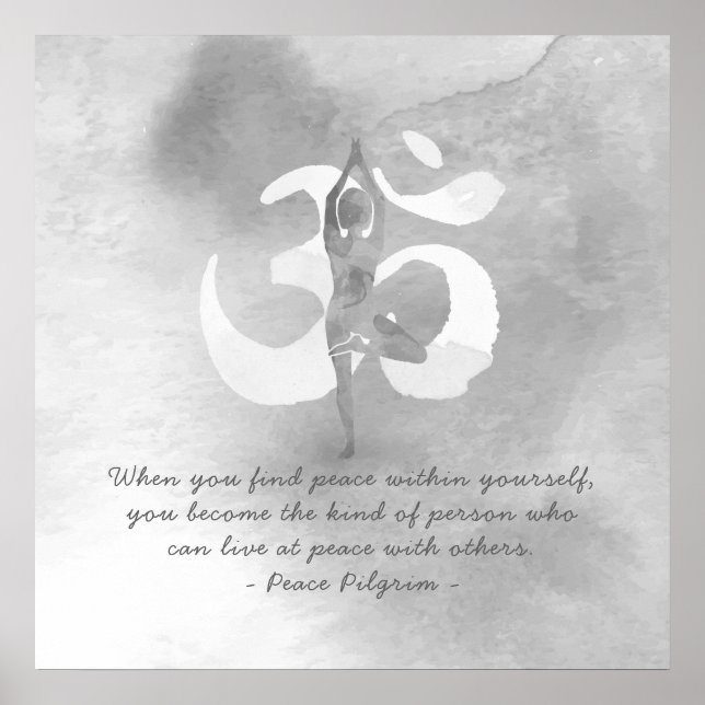 Póster YOGA Instructor Meditation Tree Pose Om Sign Quote (Frente)