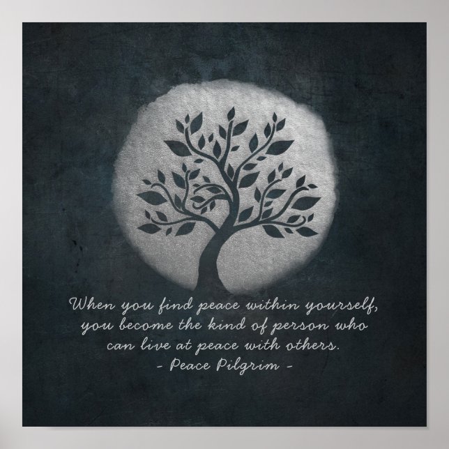 Póster Yoga Meditación Reiki Instructor Plata Árbol Cita (Frente)