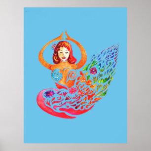 Póster Yoga Meditación Silueta de Mujer Arcoíris