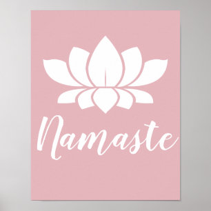 Póster Yoga Namaste Flor blanco Lotus y rosa Rosa