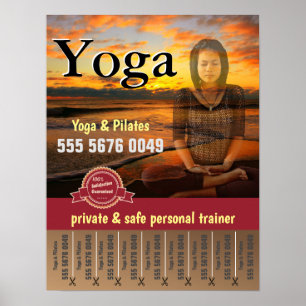 Póster Yoga Pilates Fitness Entrenador Pequeño Volante Em