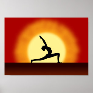 Póster Yoga Pose Silhouette Sunrise Landscape Art Prints