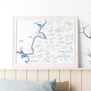Póster York Maine Boda Poster de libros de mapas modernos