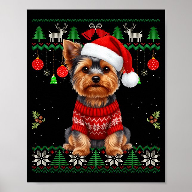 Póster Yorkie Dog Christmas Wearing Ugly Christmas Sweate (Frente)