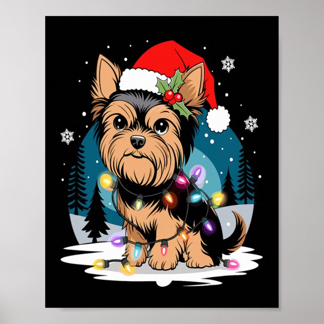 Póster Yorkie Dogs Tree Navidades Sweater Xmas Mascota An (Frente)
