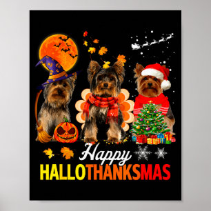 Póster Yorkie lindo feliz Hallothanksmas Halloween Día de
