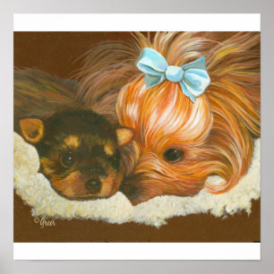 Póster Yorkie Mama con Baby Print