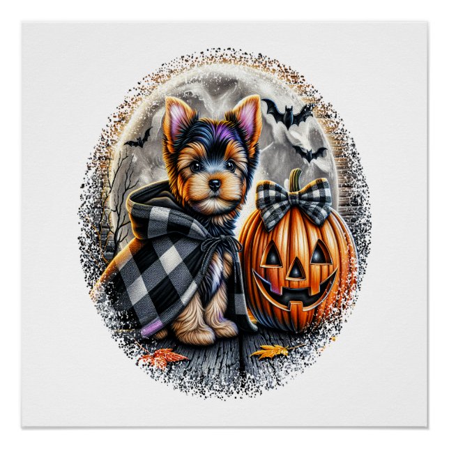 Póster Yorkie perro Halloween (Anverso)