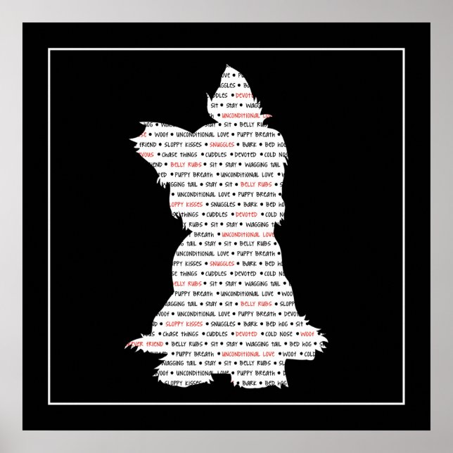 Póster Yorkie / Yorkshire Terrier Word Art (Frente)