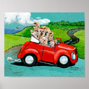 Póster Yorkies en la imagen de tela convertible roja