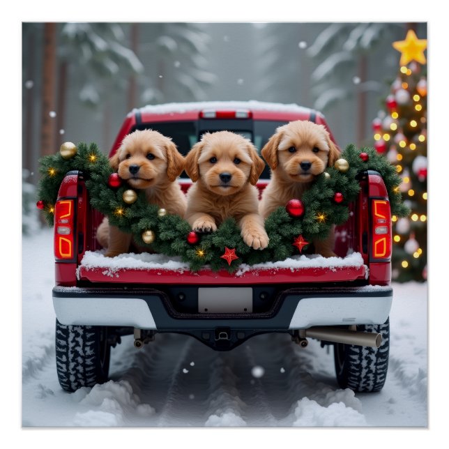 Póster Yorkipoo Christmas Red Truck Holiday Gift (Anverso)