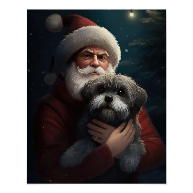 Póster Yorkipoo con Navidades festivos de Santa Claus (Anverso)