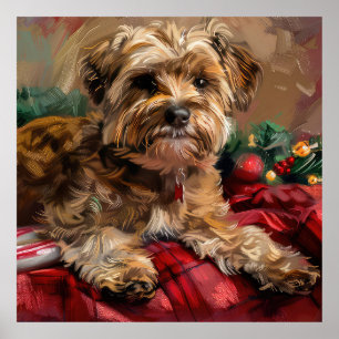 Póster Yorkipoo Perro Festivo de Navidad
