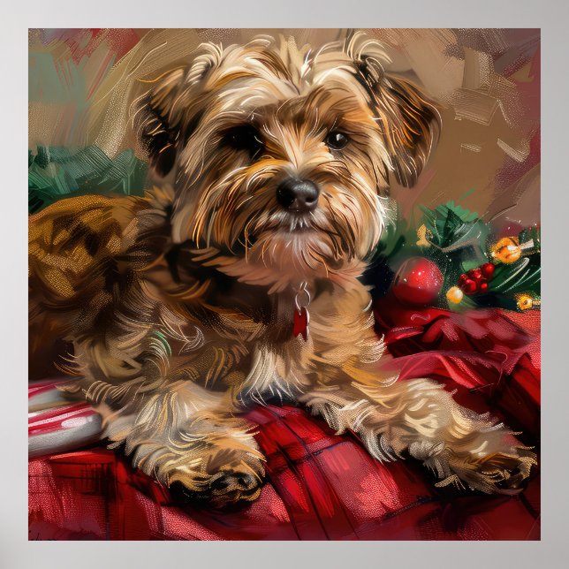 Póster Yorkipoo Perro Festivo de Navidad (Frente)