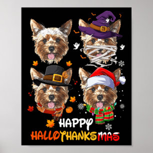 Póster Yorkshire Dog Hallothanksmas Halloween Thanksgivin