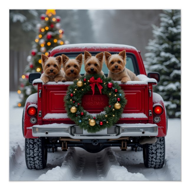Póster Yorkshire Terrier Christmas Red Truck Holiday Gift (Anverso)