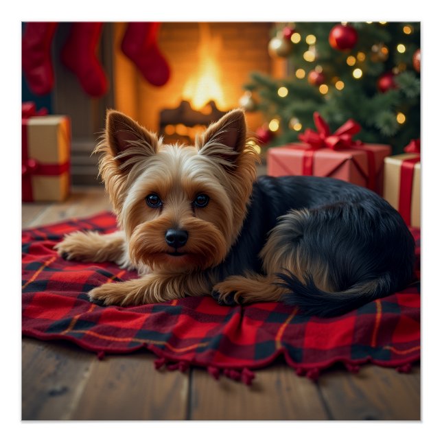 Póster Yorkshire Terrier Cozy Christmas Evening Painting (Anverso)