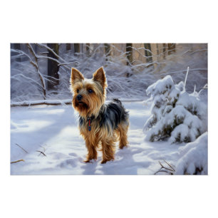 Póster Yorkshire Terrier Deja que nieve Navidad