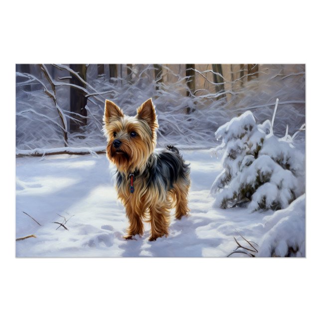 Póster Yorkshire Terrier Deja que nieve Navidad (Anverso)