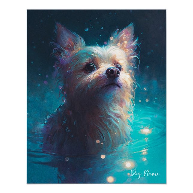 Póster Yorkshire Terrier dog swimming in water 005 (Anverso)