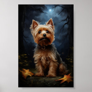Póster Yorkshire terrier en una noche de luna