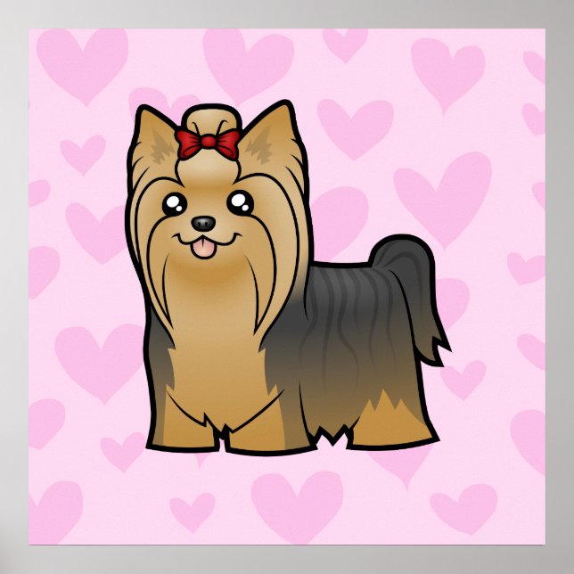 Póster Yorkshire Terrier Love (cabello largo con arco) (Frente)