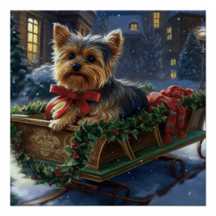 Póster Yorkshire Terrier Temporada Navideña Festiva