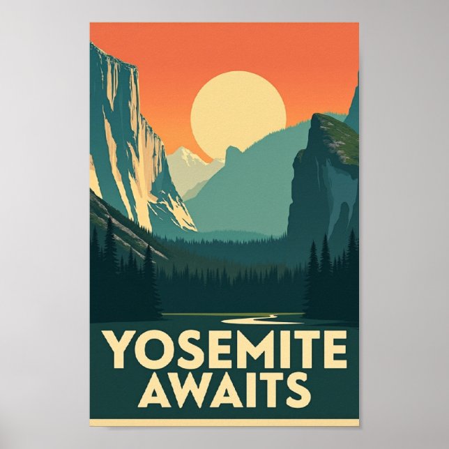 Póster Yosemite Awaits - Retro Travel Poster (Frente)