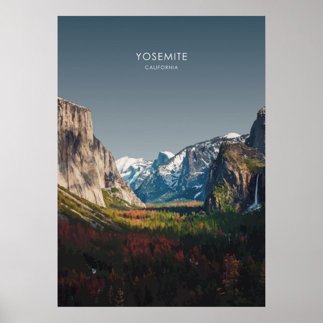 Póster Yosemite, Ilustracion de Viajes de California (Frente)