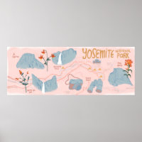 Yosemite Mapa del Parque Nacional Ilustracion Rosa
