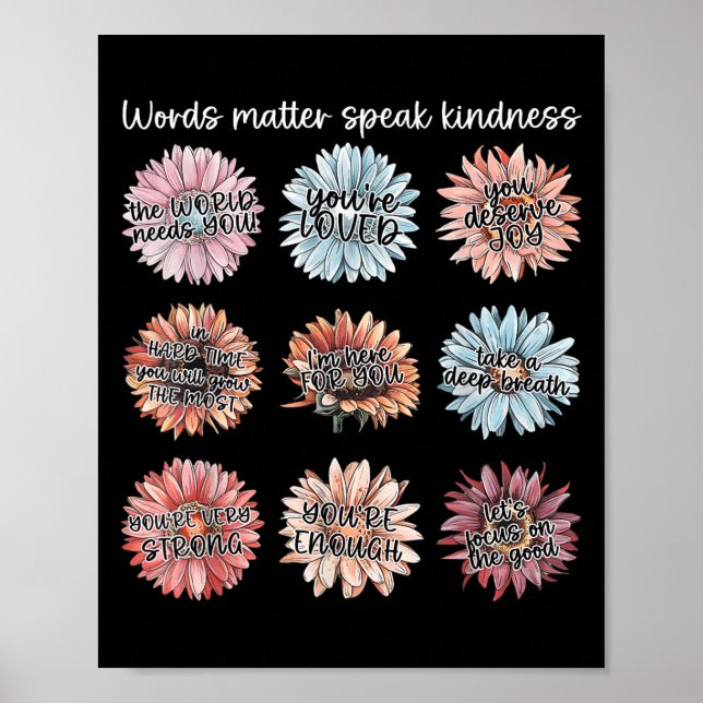 Póster You Are Enough Words Speak Kindness Sitive Daisy  (Frente)