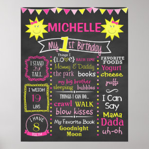 Póster You Are My Sunshine First Birthday Chalkboard