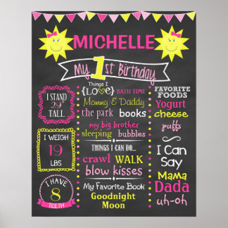 Póster You Are My Sunshine First Birthday Chalkboard