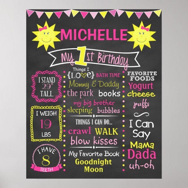 Póster You Are My Sunshine First Birthday Chalkboard (Frente)