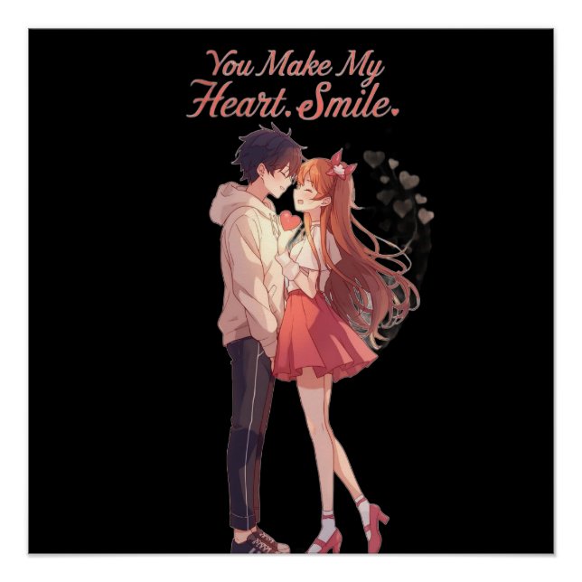 Póster You Make My Heart Smile Anime Couple T-Shirt (Anverso)
