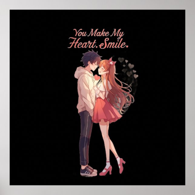 Póster You Make My Heart Smile Anime Couple T-Shirt (Frente)