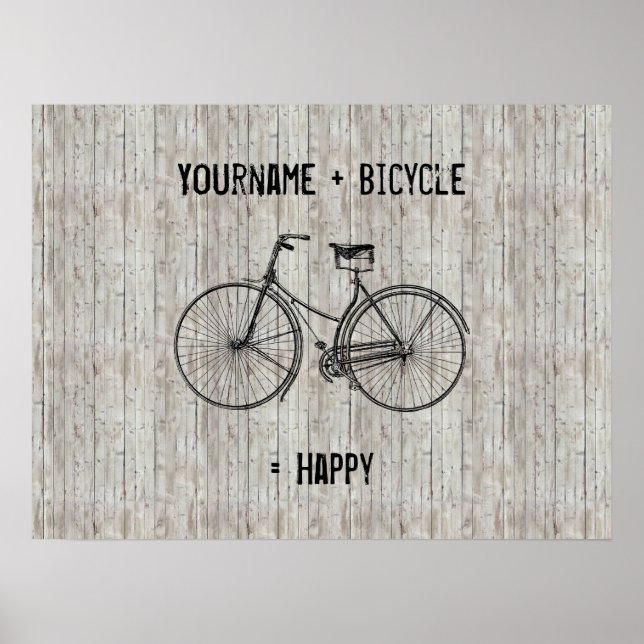 Póster You Plus Bicycle Equals Happy Antique Wooden Plank (Frente)