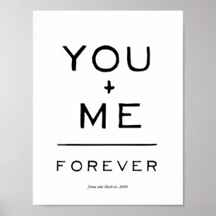 Póster You plus me = forever equation black and white