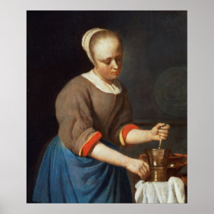 Póster Young girl with a pestle and mortar