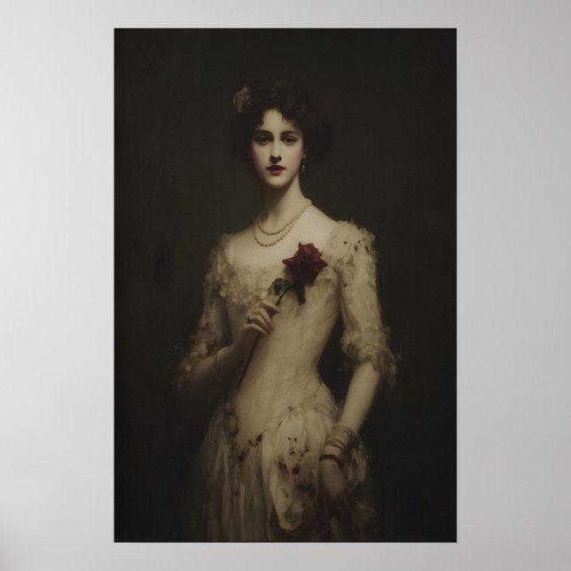 Póster Young Woman Holding Wilted Rose, Gothic Victorian  (Frente)