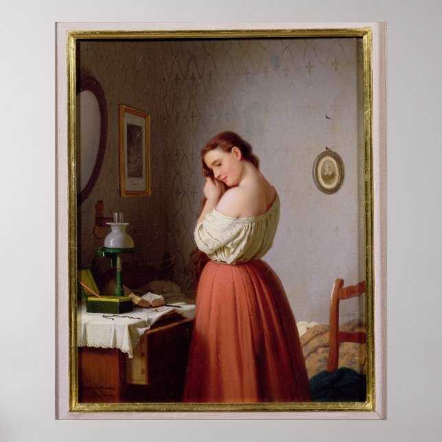 Póster Young Woman Plaiting her Hair (Frente)